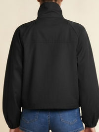 Black High-Neck Utility Jacket with Balloon Sleeves