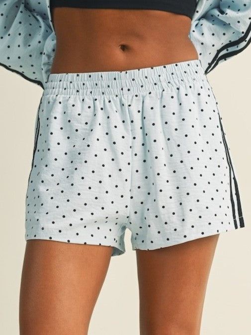 Light Blue Polka Dot Zip Jacket & Shorts Set