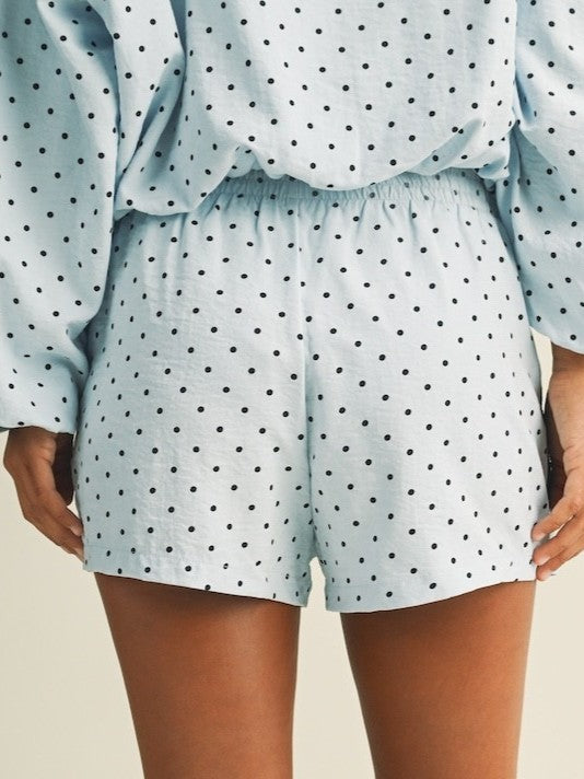 Light Blue Polka Dot Zip Jacket & Shorts Set