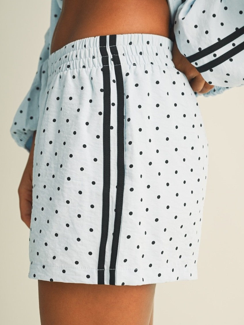 Light Blue Polka Dot Zip Jacket & Shorts Set