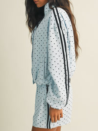 Light Blue Polka Dot Zip Jacket & Shorts Set