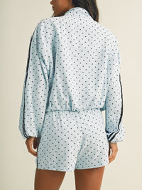 Light Blue Polka Dot Zip Jacket & Shorts Set