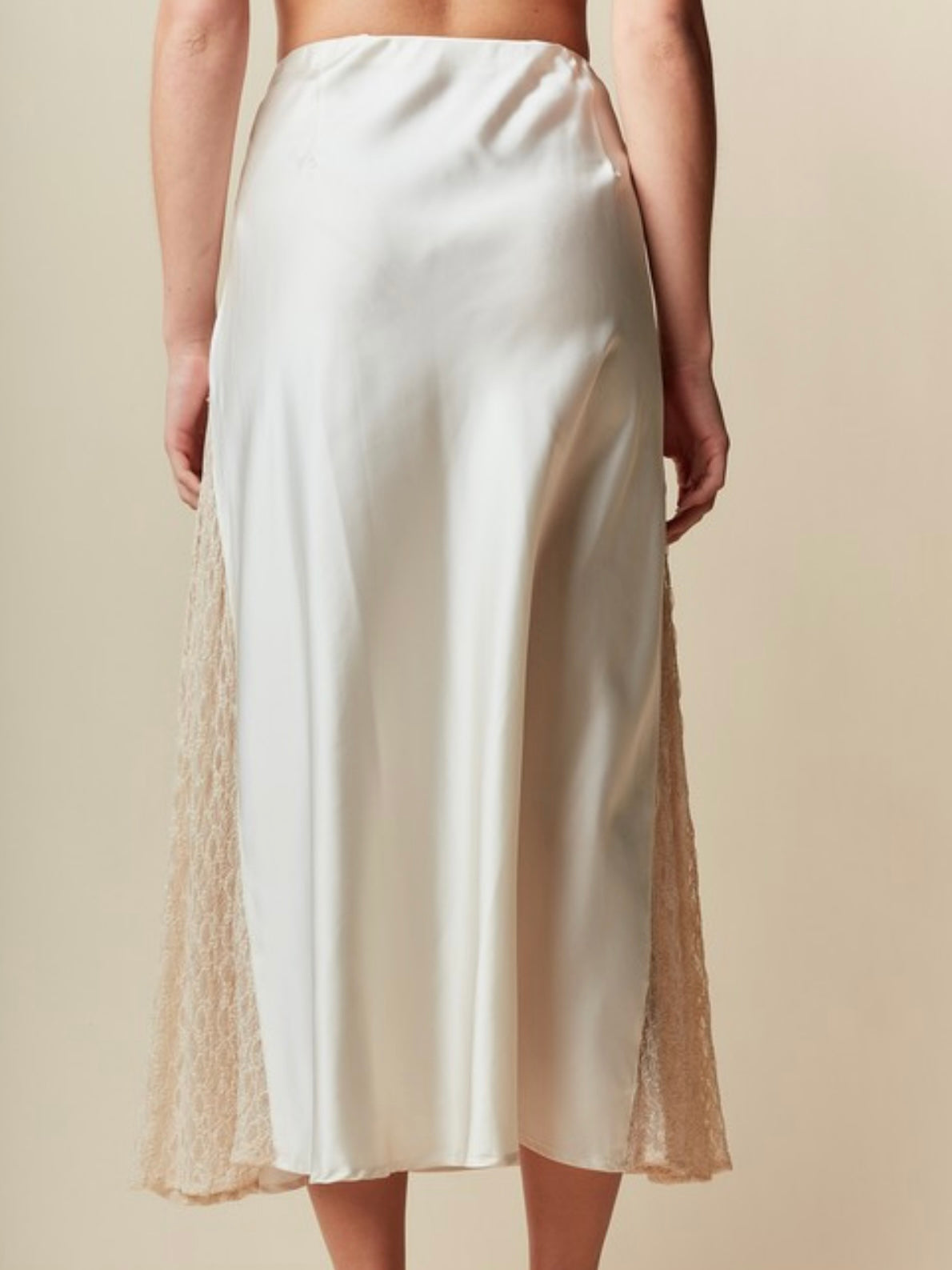 Ivory Lace Panel Satin Maxi Skirt