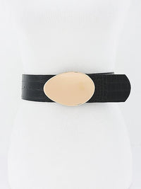 Oval Metal Buckle Croc Embossed Waist Belt