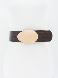 Oval Metal Buckle Croc Embossed Waist Belt
