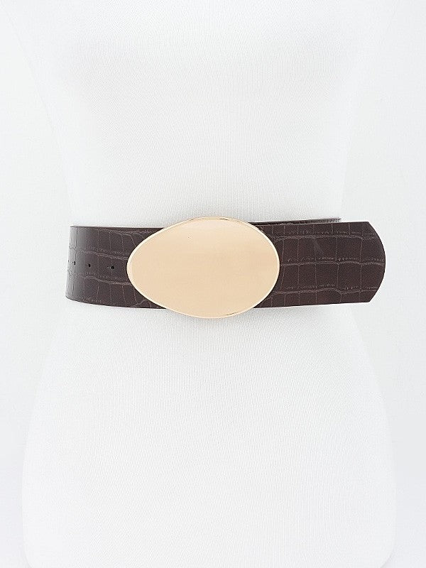 Oval Metal Buckle Croc Embossed Waist Belt