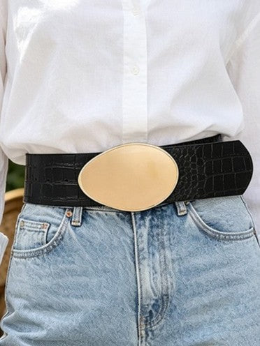 Oval Metal Buckle Croc Embossed Waist Belt