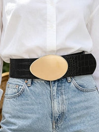 Oval Metal Buckle Croc Embossed Waist Belt