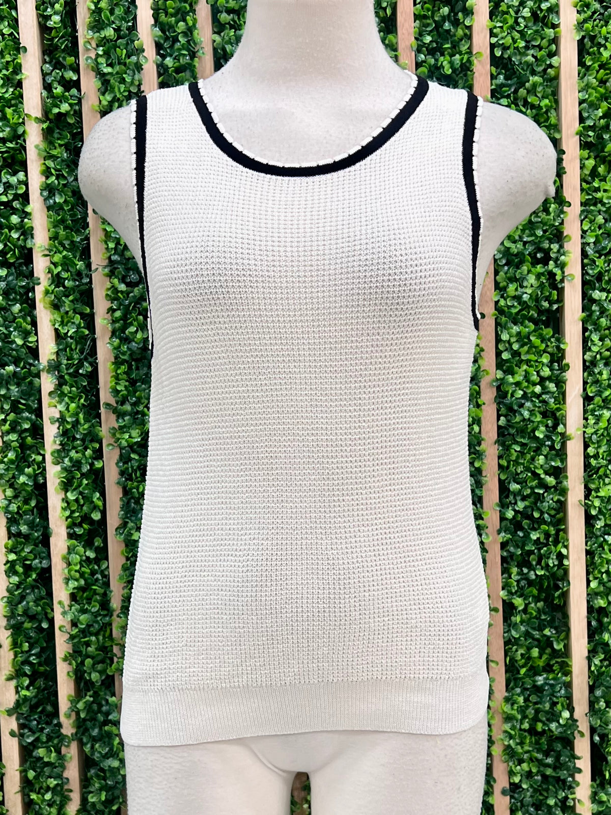 Black Trim Cream Knit Top