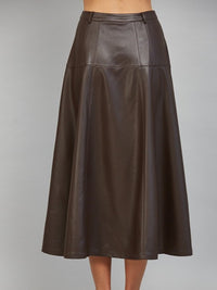 Chocolate Faux Leather Button-Front Midi Skirt