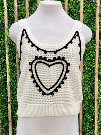 Heart Embroidered Sleeveless Knit Top