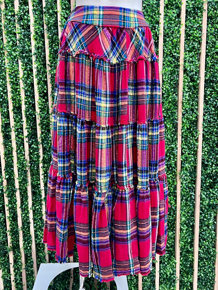 Red Plaid Midi Skirt