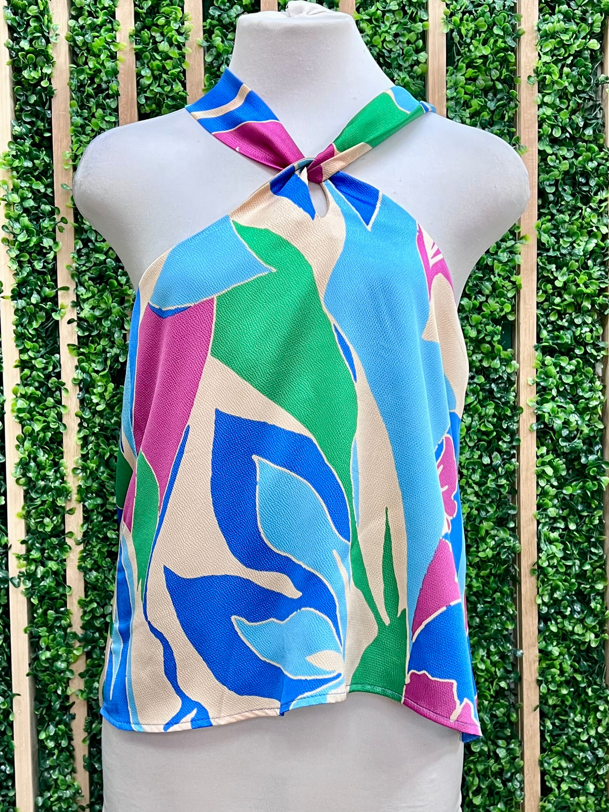 Blue Coastal Dream Satin Halter Top