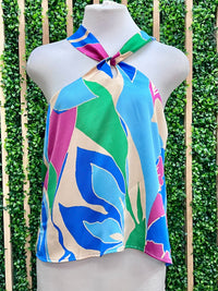 Blue Coastal Dream Satin Halter Top