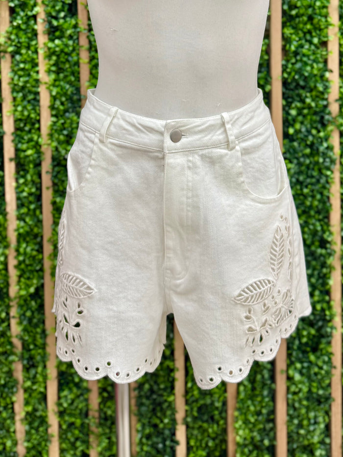 Ivory Embroidered Shorts