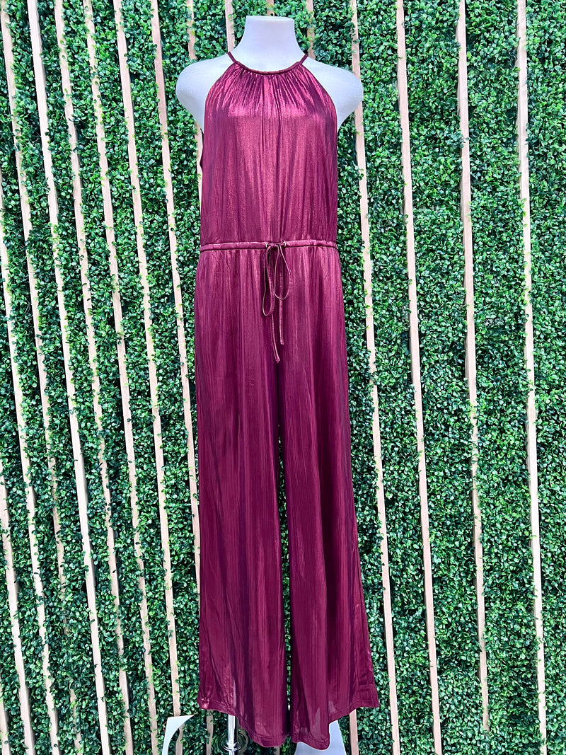 Metallic Waist Drawstring Jumpsuit