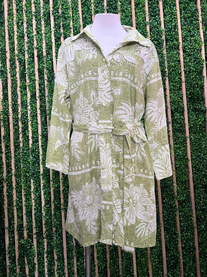 Italy Embroidered Eyelet Mix Blouse Dress