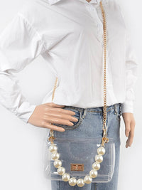 Clear Pearl Strap Clutch