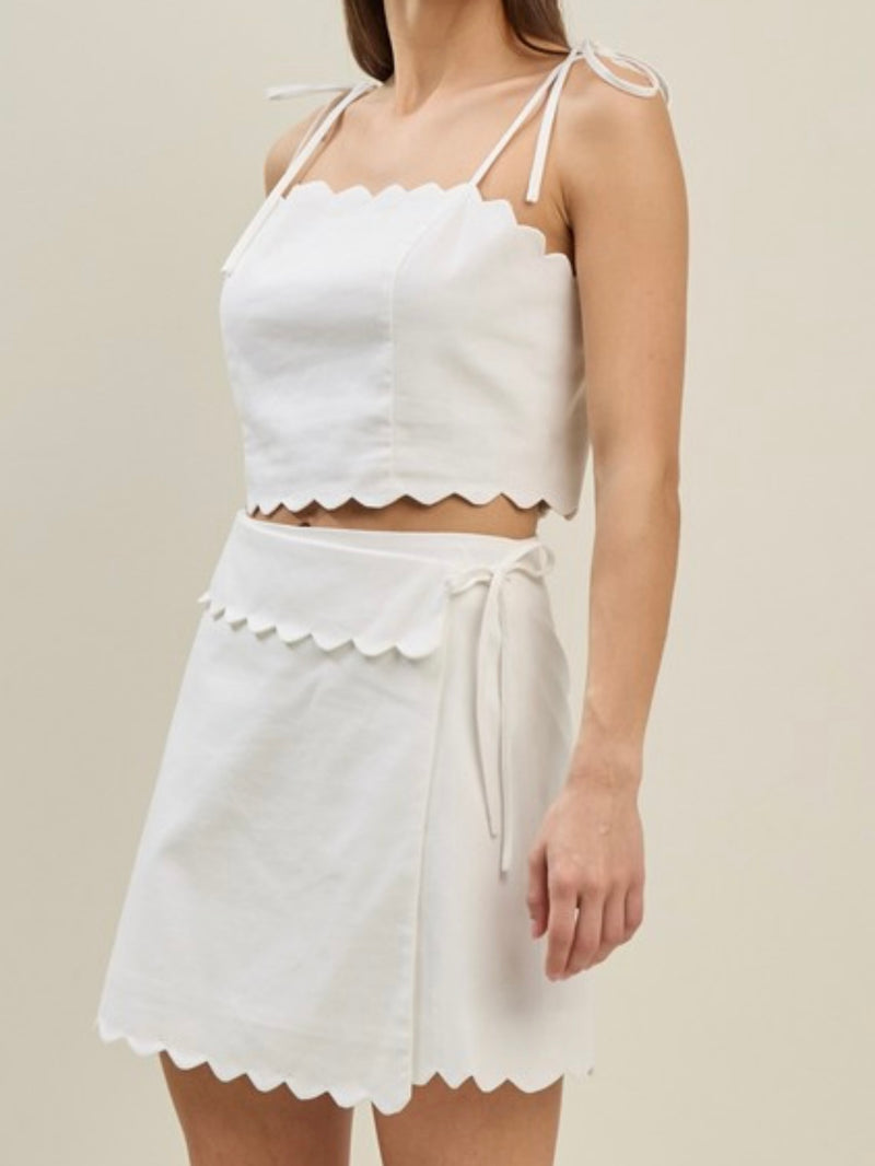 White Scallop Edged Strapless Crop Top