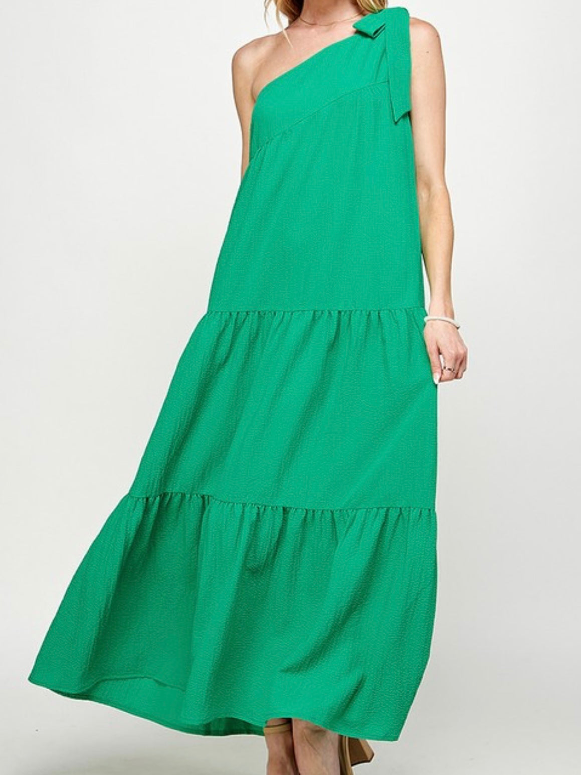 One Shoulder Bow Tiered Maxi Dress