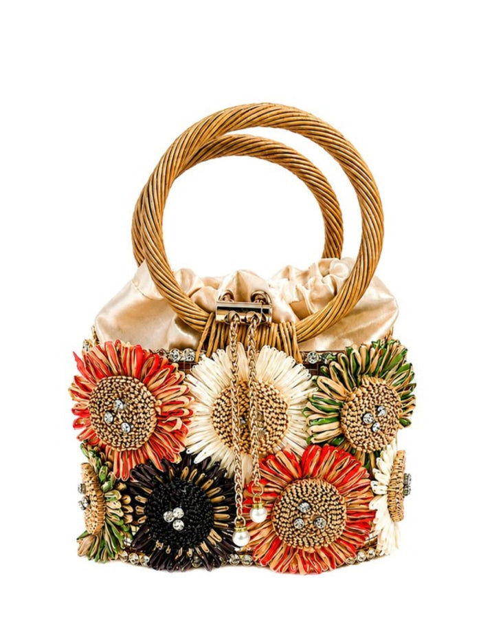 Handcrafted Floral Statement Bag Resort Beaded Evening Handbag