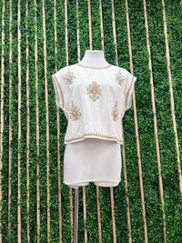 Mocha Linen Floral Embroidered Wrap Skirt Set