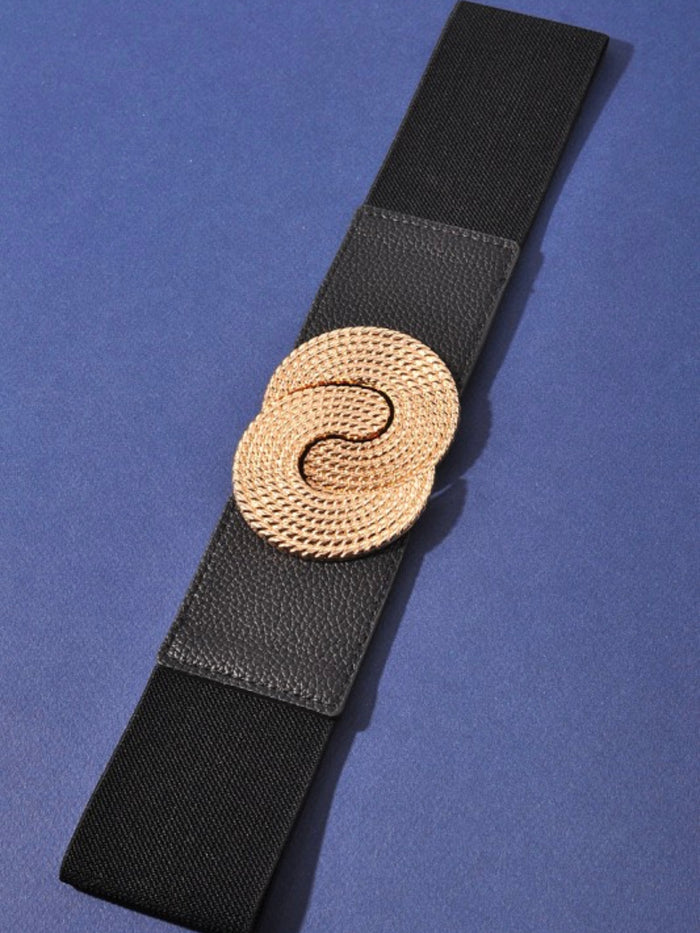 Textured Round Metal Swirl Accent Elastic Belt