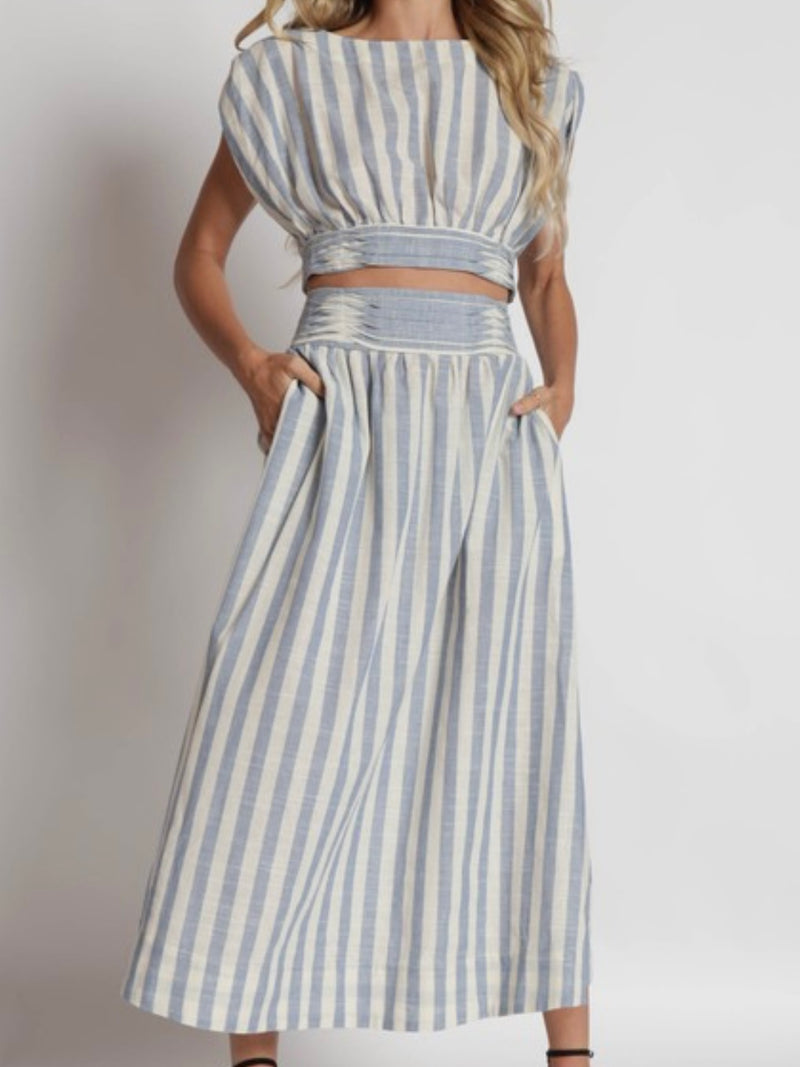 Blue Striped Midi SKIRT set