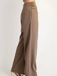 Mocha Front Trim Ruched Woven Pants