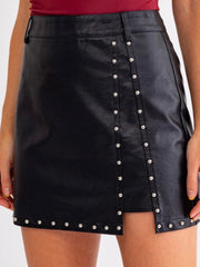 Black Stud Trimmed Pleather Skirt
