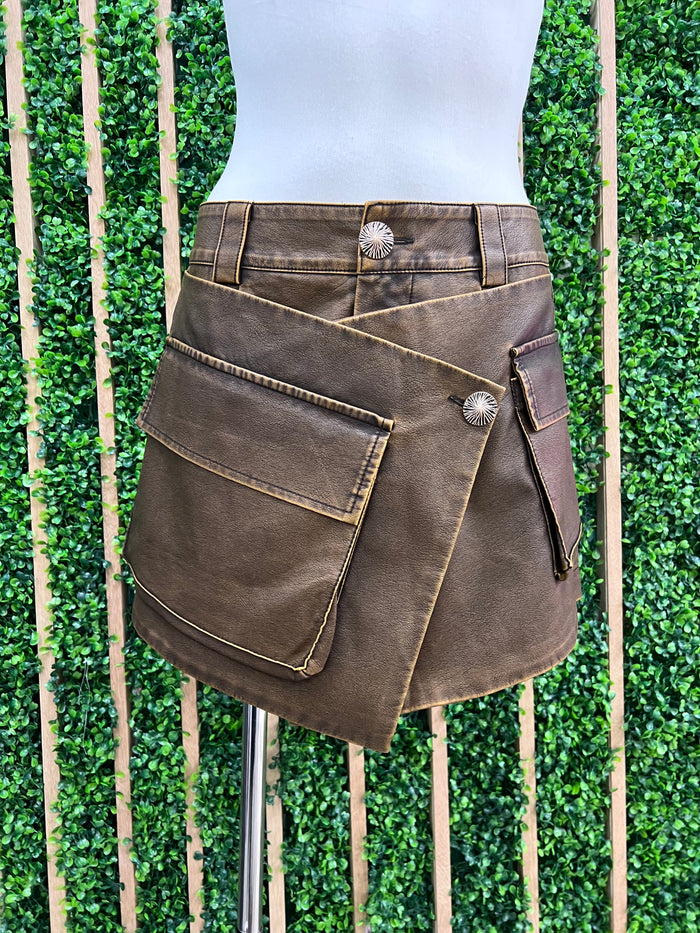 Double Belted Pleather Skort