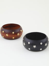 Starry Wide Dome Wood Cuff Bracelet