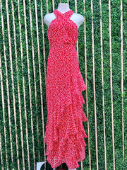 Beautiful Red Print Tiered Chiffon Formal Dress