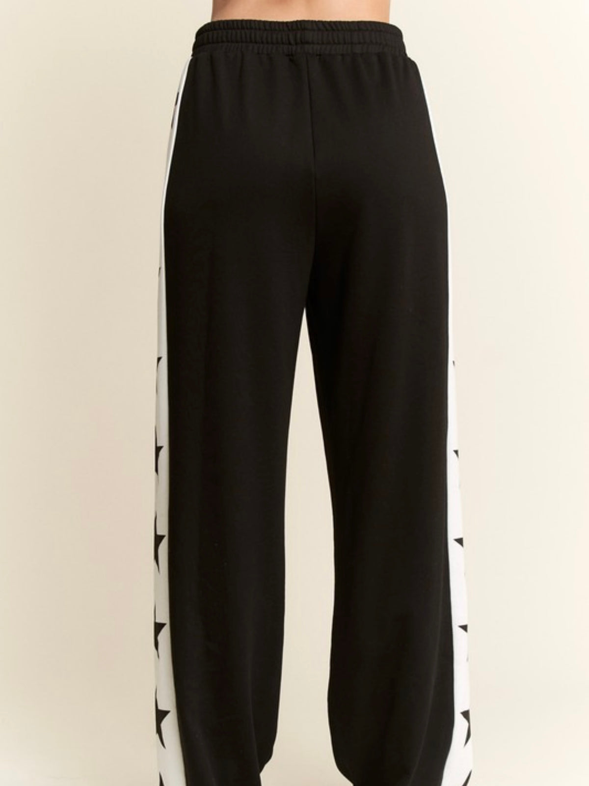 Black Side Star Trim Wide Leg Pant