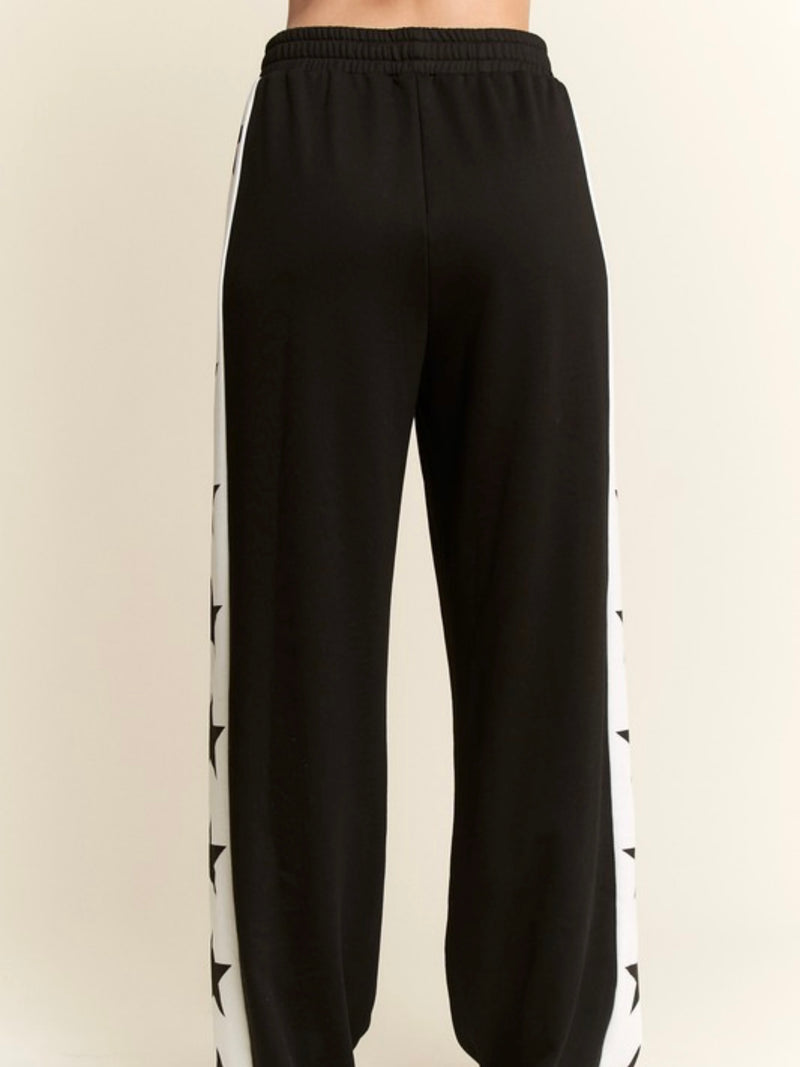 Black Side Star Trim Wide Leg Pant
