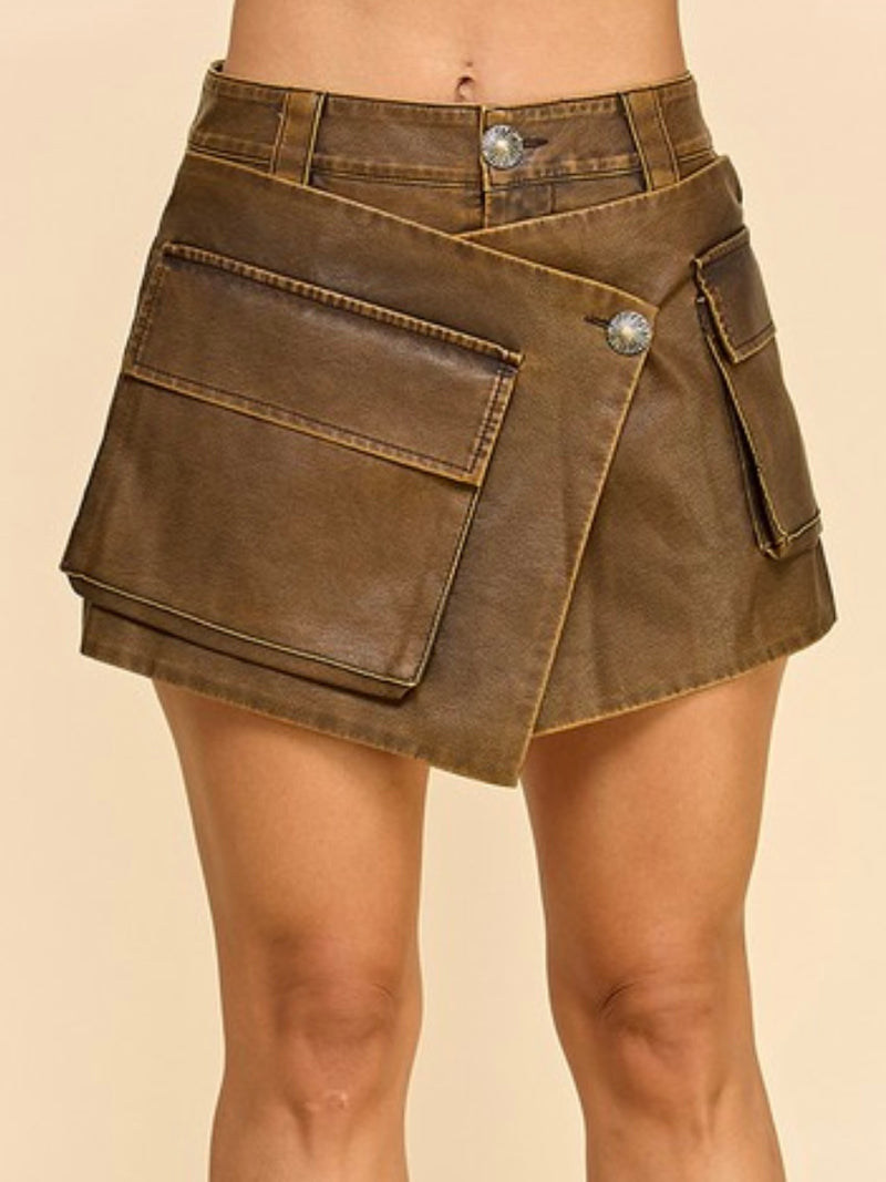 Double Belted Pleather Skort