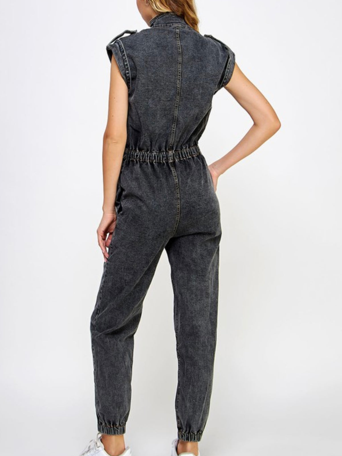 Black High Neck Denim Jumpsuit