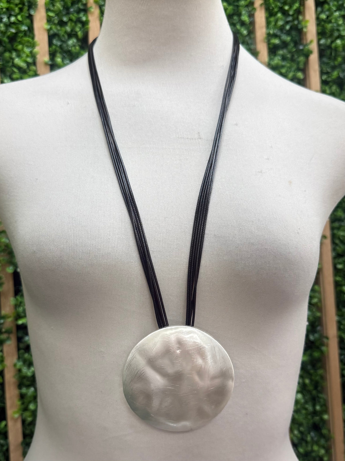 Sculpted Gold Disc Pendant Necklace