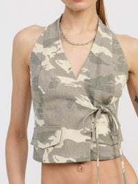 Camo Wrapped Halter Neck Top