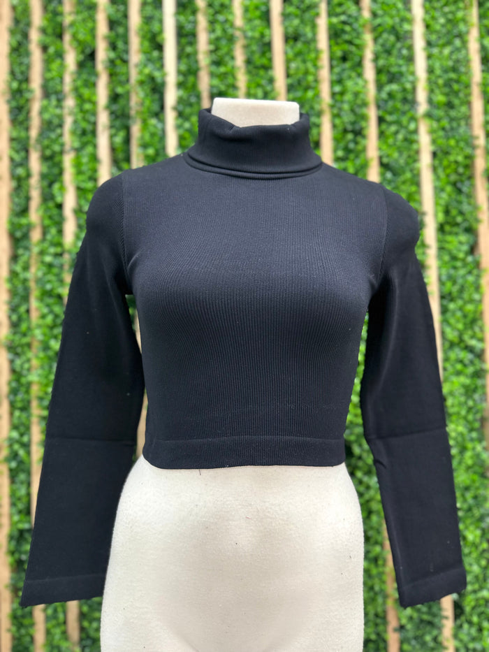 Foldover Neck Long Sleeve Top