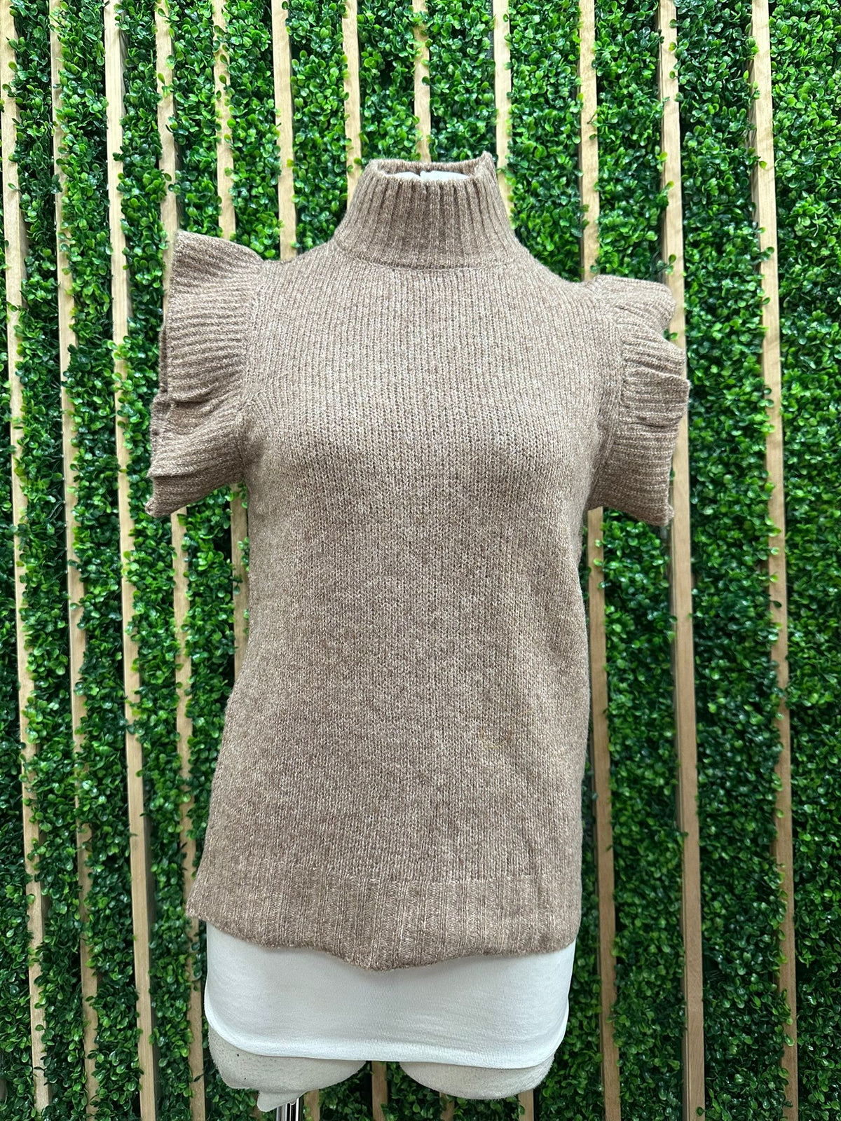 Camel Wool Ruffled Top
