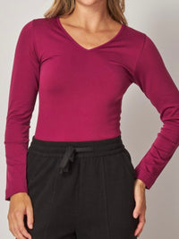 Seamless Fleece Lined V Neck Long Sleeve Top