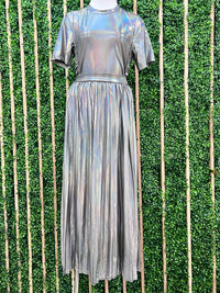 Silver Iridescent Pleated MAxi Skirt