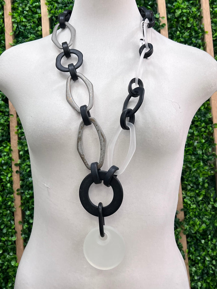 Black Acrylic Links Mixed Shapes Long Necklace