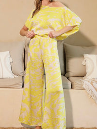 Yellow Ocean Waves Boat Neck Caftan Top