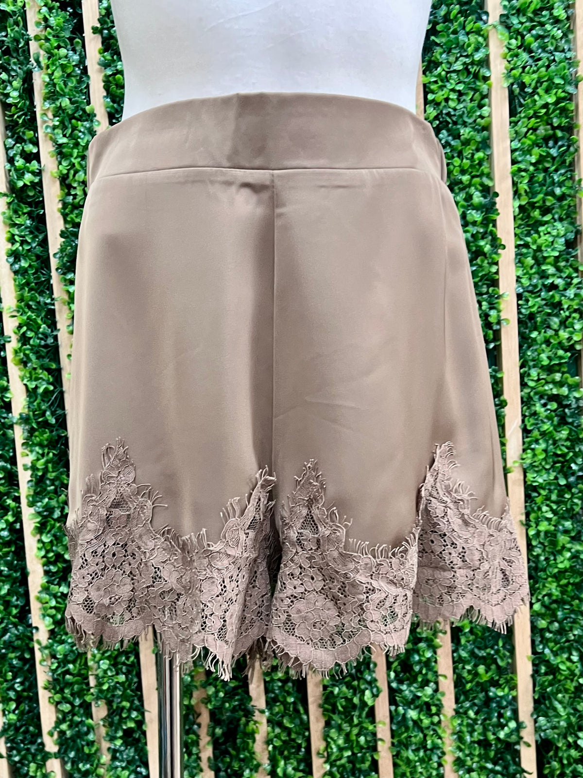 Lace-Trim Satin Shorts