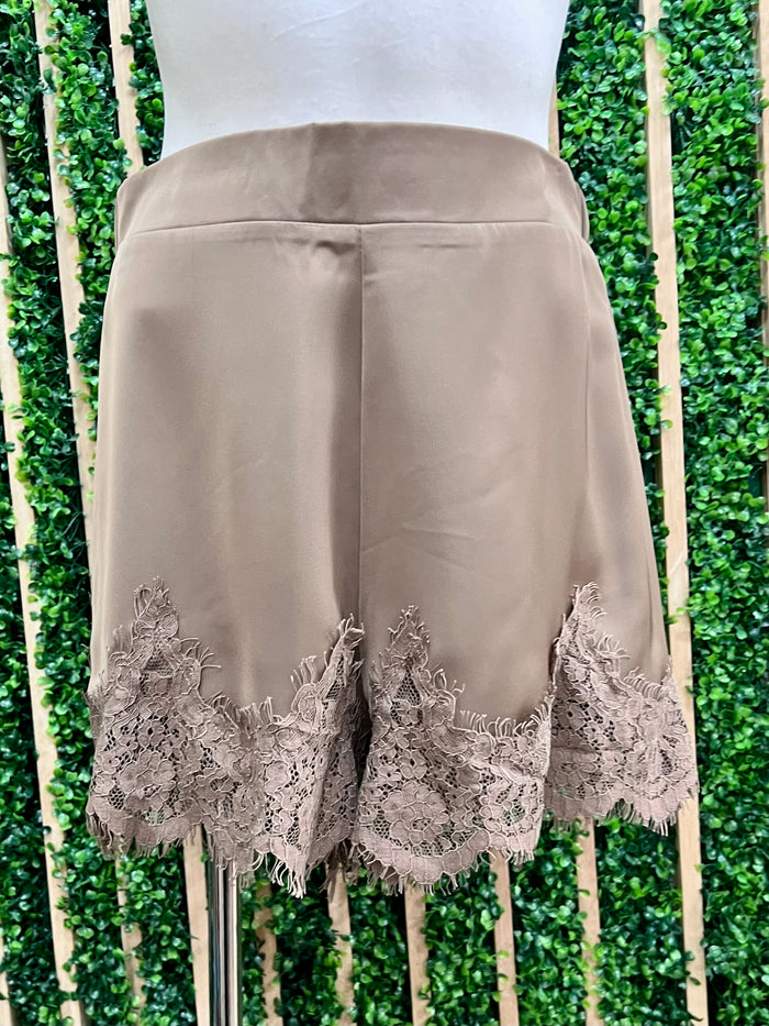Lace-Trim Satin Shorts