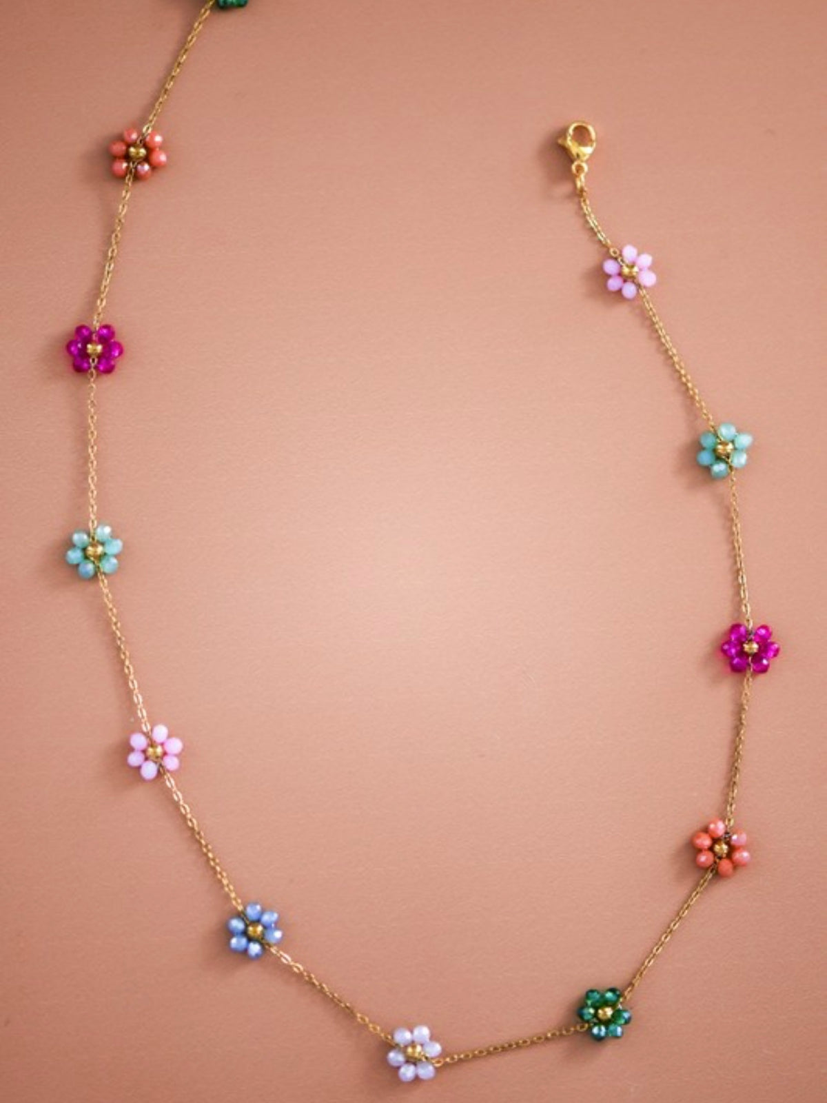 Stainless Steel Beaded Flower Necklace