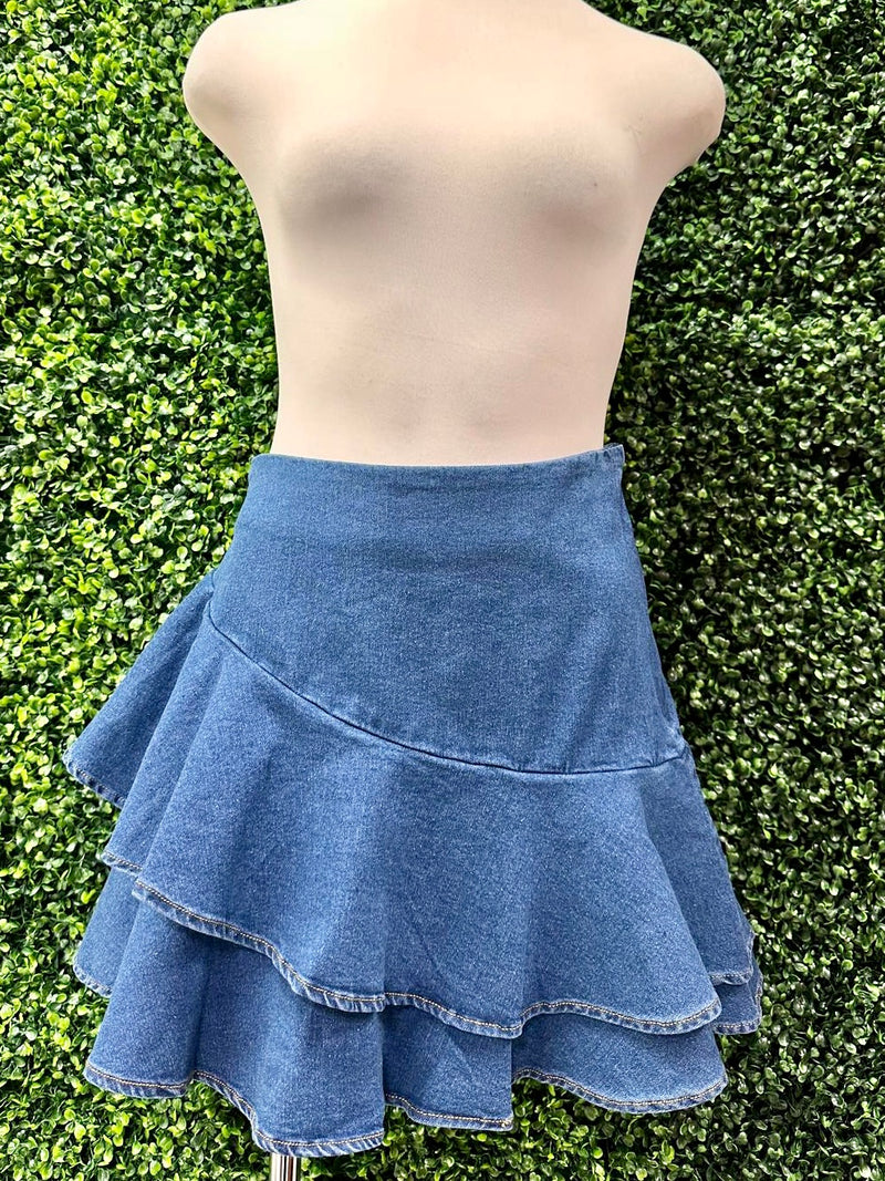 Dark Denim Ruffled Short Skirt