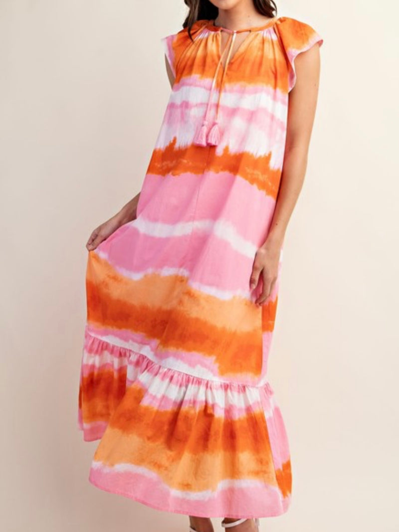 Pink Oramge Ombre Sleeveless Dress